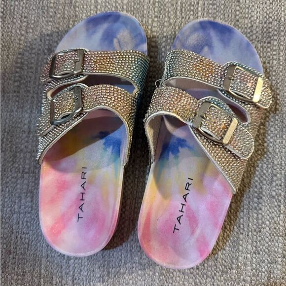 Tahari Kids' beautiful Tie-Dye Sandals with Rhinestone and Buckles size 3 - Picture 1 of 4